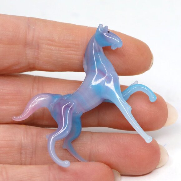 Vintage Mini Glass Animal Figurines Set Horse & Elephant Murano Style Pink Blue - Picture 12 of 15